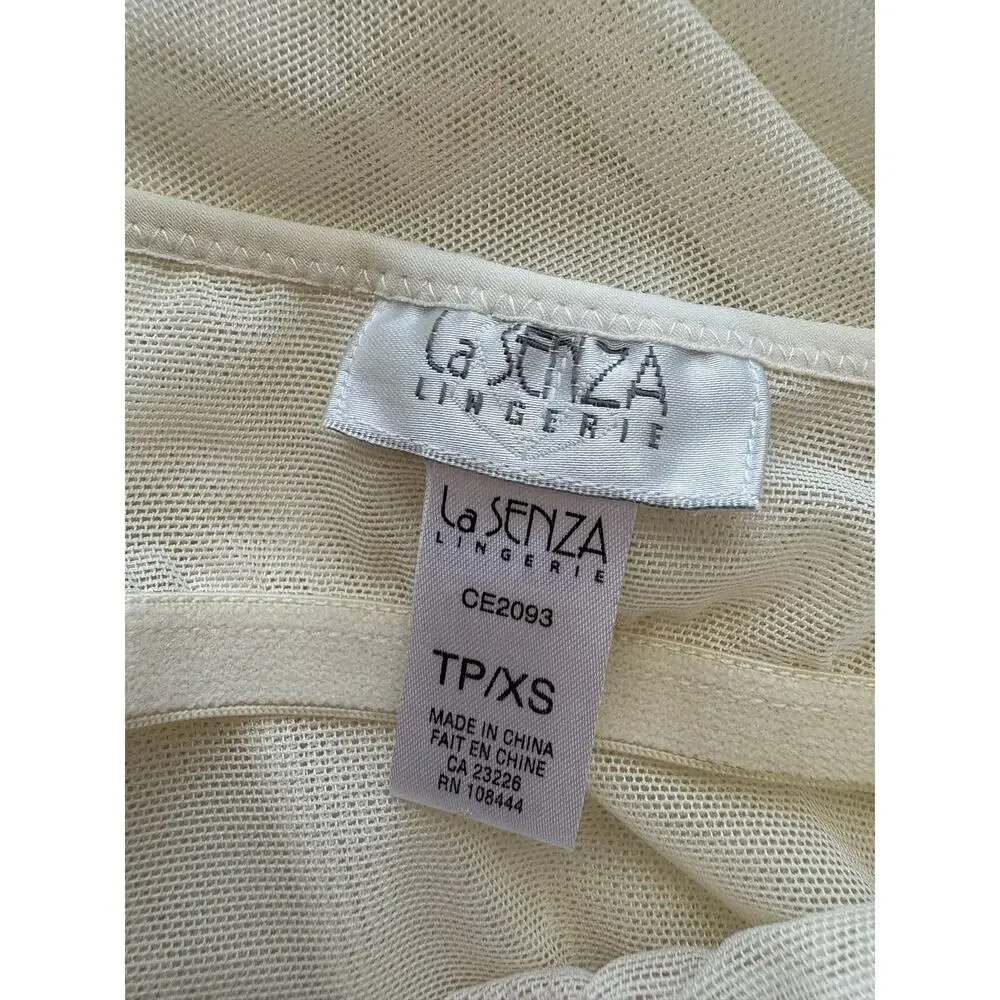 Y2K La Senza Sheer Mesh Lingerie Cami Slip Top Tunic White Rhinestone XS